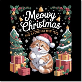 BRITISH LONGHAIR Cat Meowy Christmas & A Purrfect New Year Posters and Art